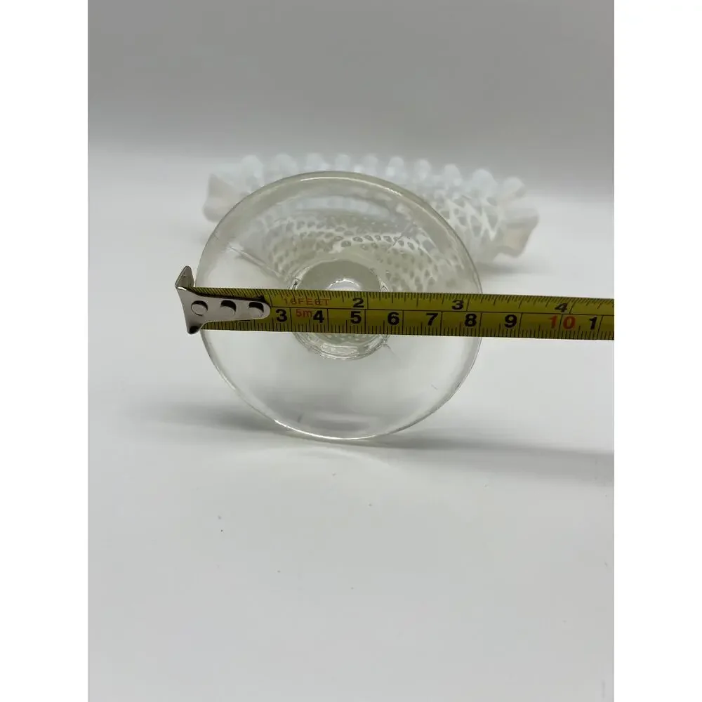 Vintage‎ Fenton White Clear Opalescent Rim Hobnail 1950s Fan Glass Vase 6x6